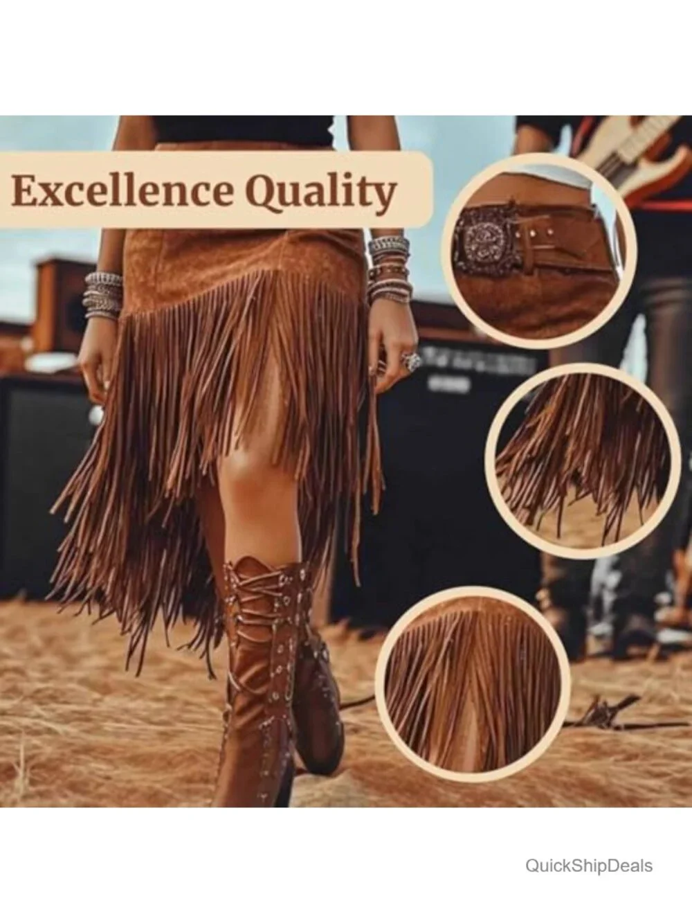 Fringe Faux Suede Skirt High Waist A-Line Midi Asymmetrical